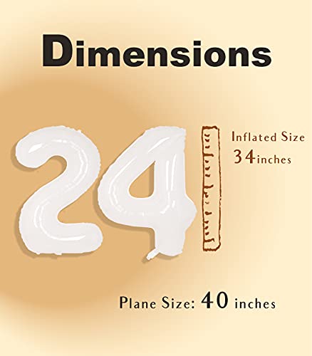 Image of SUWEN 40 Inch White Large 24 Balloon Number Big Foil Helium Numbers 0-9 | Giant Jumbo Happy 24th Birthday Party Decorations for Men or Women Huge Mylar 42 Anniversary Party Supplies