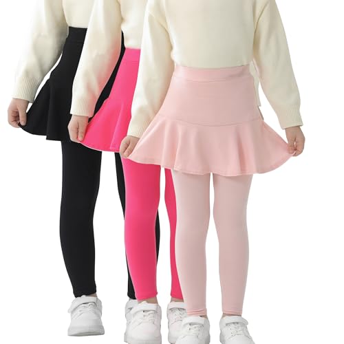 Image of StyleSavvy Trendy Girls' Leggings with Skirt - 2 Pack of Cotton Ruffle Skirt Pants for Kids for 3-8 Years