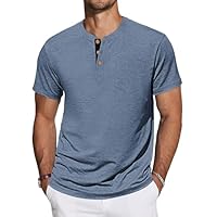 TARAINYA Henley T-Shirts Herren Baumwolle Shirt Kurzarm Sommer Einfarbig Basic Tee Männer mit Tasche Grau Blau XL