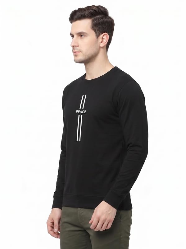 Image of Full Sleeve Cotton T-Shirt for Men & Boys | Round Neck Casual Graphic Printed Tee | Regular Fit Comfortable Everyday Wear | Peace