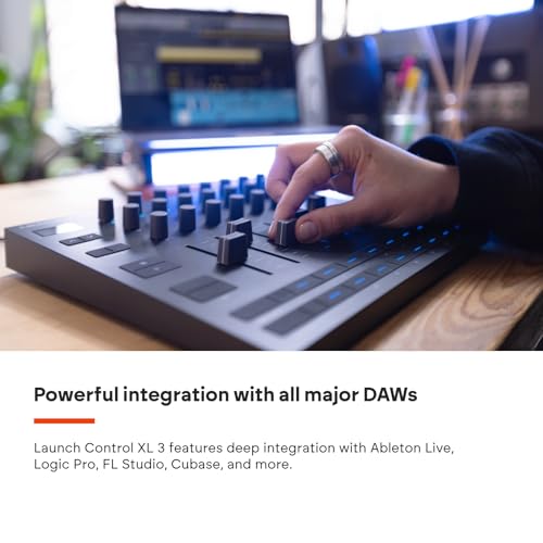 Image of Novation Launch Control XL 3 - USB Powered, MIDI Control Surface and Mixer for DAW and Hardware Integration with 8 Faders, 24 Endless Encoders, 5-Pin MIDI I /O, and Music Software Bundle | USB-C Bus-Powered, 5-Pin Midi in and Out and Out2-Thru, 16 Assignable Buttons, 128x64 OLED
