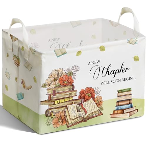 Image of Book Theme Foldable Storage Basket with Handles, Waterproof Fabric Organizer Boxes for Toy and Book Storage, Cube Box for Nursery and Study Room, Gifts for Boys and Girls, Cute Bookshelf Decor