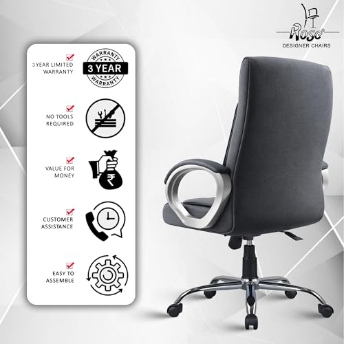 Image of ROSE Kyoto Orthopedic Boss Chair with 3 Years Brand Warranty, Ergonomic Executive Chair Seat, Metallic Base | High Back (Grey, Fabric)