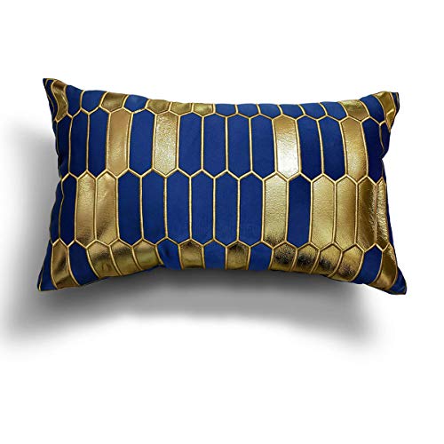 MENGT Navy Blue and Gold Velvet Lumbar Throw Pillow Covers 12 x 20 Inch Luxury European Cushion Cover Pillow Case Decorative Pillow for Couch Living Room Bedroom Car