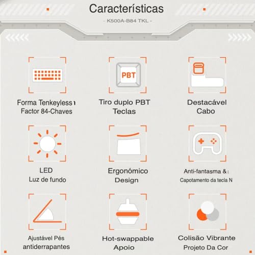 Teclado Mecânico 75% TKL Hot-Swappable K500A-B84 Com Fio Gaming Teclado 6 Cores Backlit 84 Interrupt
