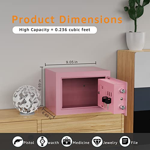 Goldenkey Safe And Lock Box Digital Electronic Security Keypad Mini Small Safes With Black Safe Box For Home Office Travel Business Use, 0.236 Cubic Feet Pink #TOP2