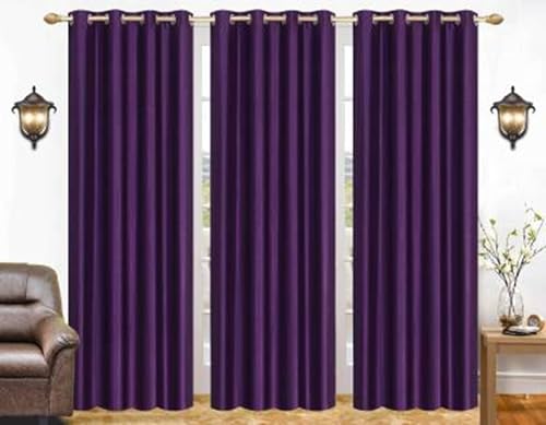 Galaxy Home Decor Solid Plain Curtains for Window 5 Feet, Pack of 3, Purple (Purple, Window 5 Feet)