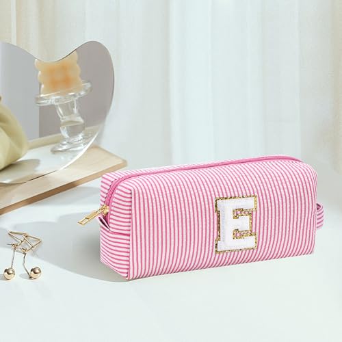 Bolsa de maquiagem inicial para mulheres, monograma, fofa, rosa, bolsa de higiene pessoal, estojo de maquiagem para sua melhor amiga, amizade, irmã, professora, presentes de aniversário personalizados