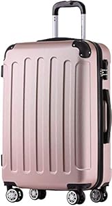 BEIBYE Hartschalen-Koffer Trolley Rollkoffer Reisekoffer Handgepäck 4 Rollen (M-L-XL-Set) (Rosa Gold, L)