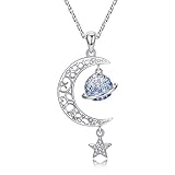 Bolelis Crescent Moon Star Necklace - 925 Sterling Silver Crescent Moon Pendant Necklaces Jewelry with CZ for Women,Girls (Crescent Moon Star Necklace)