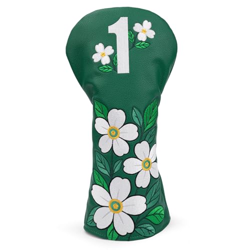 Golf Club Covers for Women Men Golfers, Green with Blooming Flowers Golf Driver Headcover fits up to 460CC, Great Golf Gifts for Women (Driver Cover)