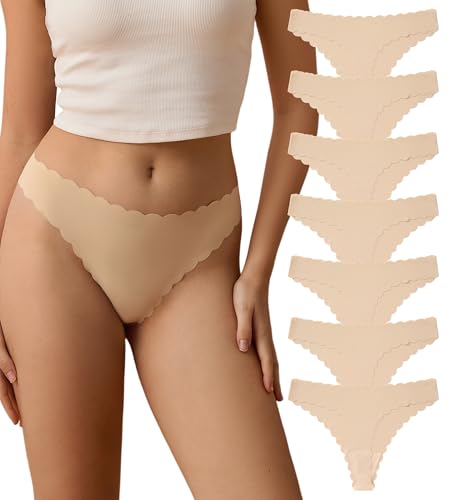 Image of SHARICCA Womens Seamless Thongs No Show Underwear Soft Ribbed Invisible Panties Wave Edge Multi Pack