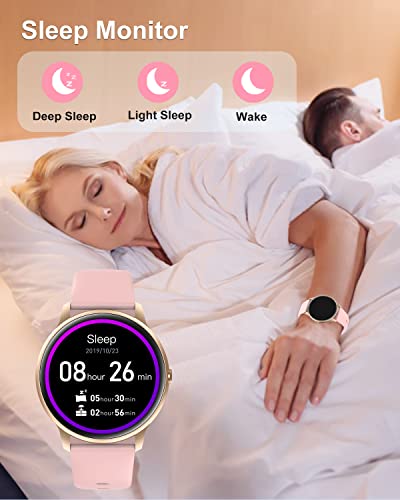 ASIAMENG Smartwatch für Damen Herren,1.28 Zoll Round TFT Display Fitnessuhr Damen, Pulsuhr,Schrittzähler,Schlafmonitor,Personalisiertes Zifferblatt,SMS Anruf Benachrichtigung für iOS Android Handy