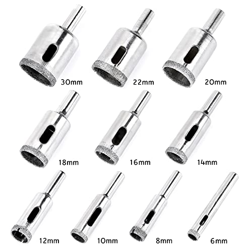 Diamond Drill Bit Set,10 Pieces Diamond Hole Saw, Glass Hole Saw For Tiles Glass, Ceramic, Porcelain, Marble, Bottles, Diy,6Mm - 30Mm #TOP1