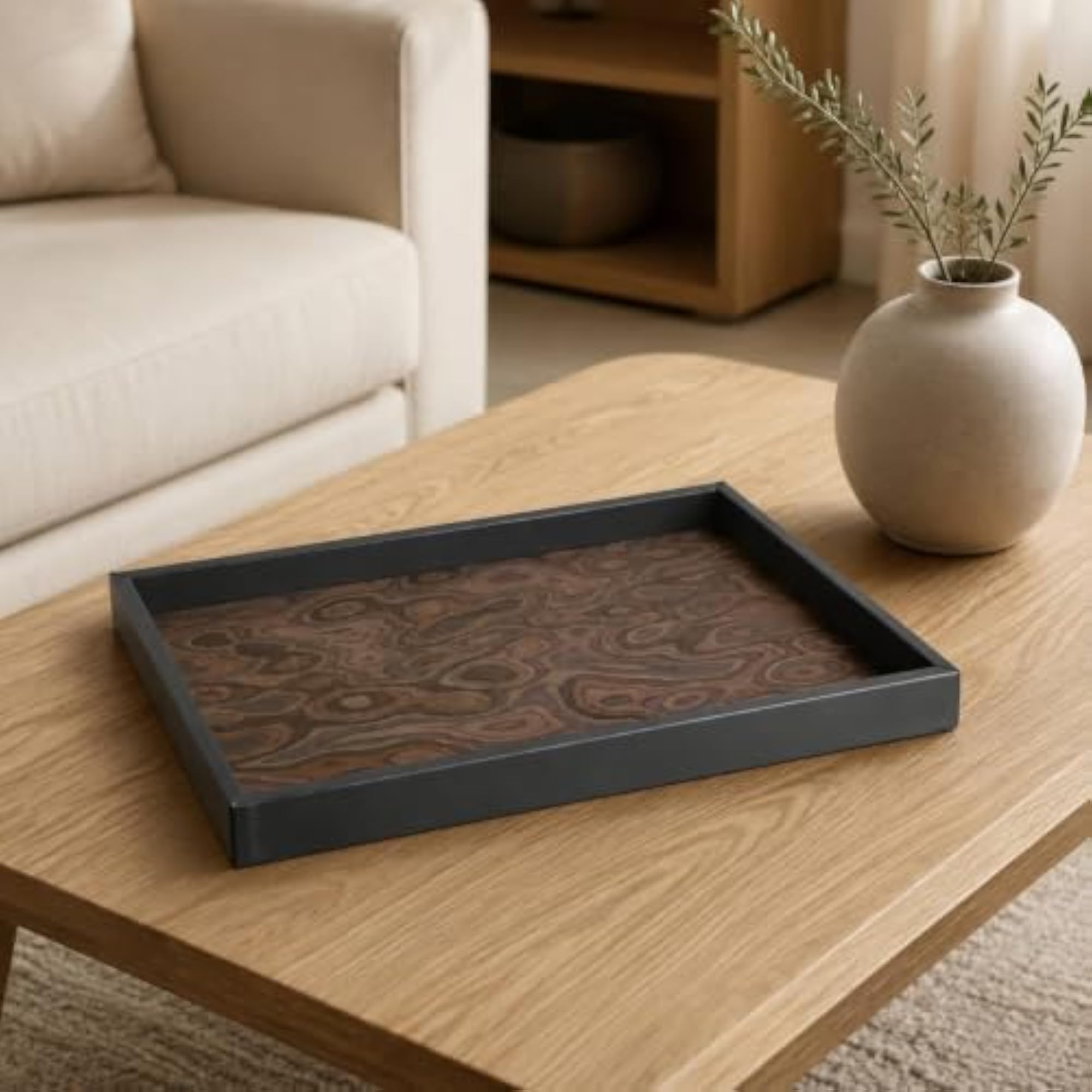 Easy to Clean Rectangular Decorative Tray, Large Wood Tray