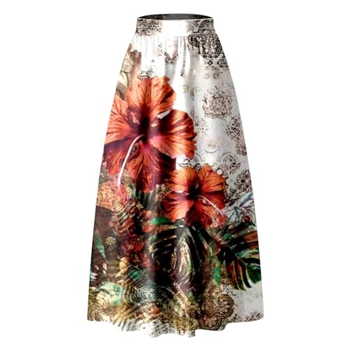 Womens Flowy Boho Floral Maxi Skirt Fall Casual High Waisted Mopping Floor Length A Line Long Skirts with Pockets4