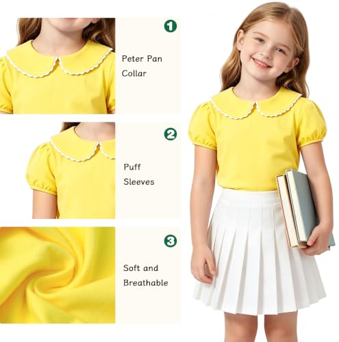 Image of LYSMuch Girl Short Sleeve Peter Pan Collar Shirt Kid School Polo Shirt