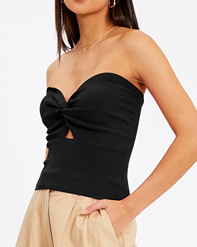 Efan Black Tube Going Out Outfits Sleeveless Tops For Women Cut Out Bandeau Strapless Crop Tank Corset Shirts Knit Sweaters Y2K Sexy #TOP3