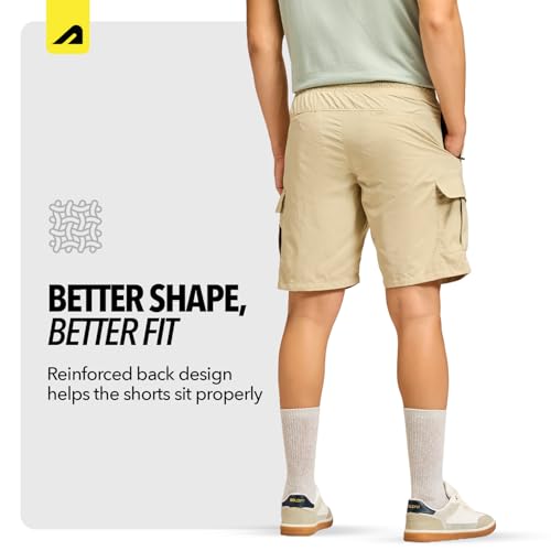 Image of Boldfit Cargo Shorts for Men with Elastic Drawstring Waist, Multi Utility Pocket Short Pant for Men Zipper Design Summer Half Pant for Man Trekking, Hiking & Street Style