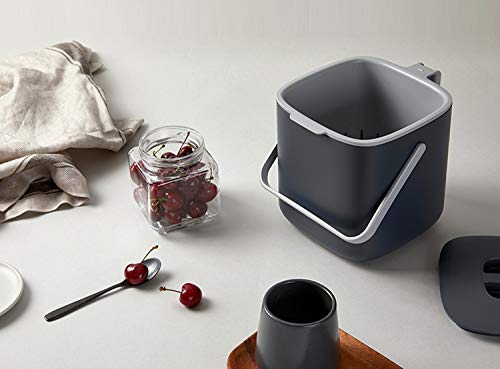 Image of Litem Food Waste Basket Bin with Handle & Inner Bucket for Countertop Modular Kitchen 0.68 Gallons (2.6L) (Dark Gray)