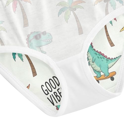 Cartoon Dinosaurs Skateboards Beige Cotton Toddler Underwear, Girls Underwear Cotton, 2T–8 Years4