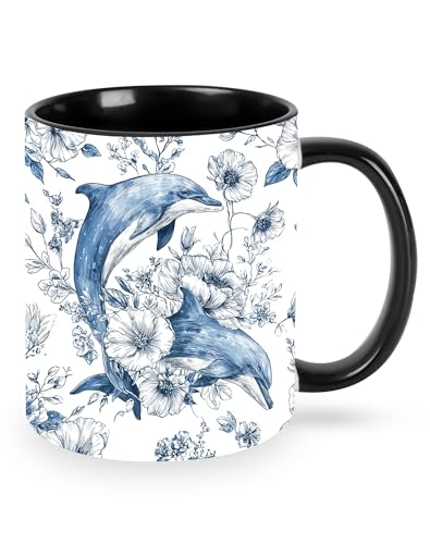 sagacitrix Dolphin 11oz Funny Coffee Mug Cute Tea Cup for Women Ceramic Mug Microwave Safe with Handle