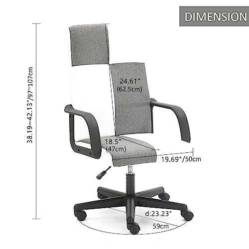Jouuqz Office Chair With Wheels Arm, Comfortable Fine Linen Computer Desk Chair With Breathable Sponge Mats,Adjustable Hight Rolling Swivel Home Office Chair, Grey+White #TOP2