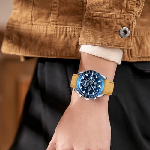 LN LENQIN Mens Watches Leather Watch Analog Quartz Watches for Men 30M Waterproof Men's Wrist Watches Luminous Luxury Fashion Business Casual Watch with Date (Brown Blue) - Image 4