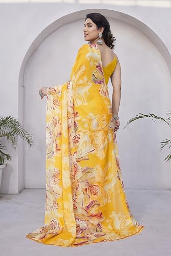 Image of MIRCHI FASHION Saree for Woman Chiffon Floral Printed | Lightweight Daily Wear Comfortable Women's Sari with Unstitched Blouse Piece (Available in 15 Designs)