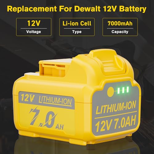 Image of Upgraded 2Pack 7.0Ah DCB120 Battery Replacement for Dewalt 12V Lithium-ion Battery Compatible with 12 Volt Max DCB120 DCB121 DCB123 DCB127 DCB122 DCB124 Cordless Power Tools
