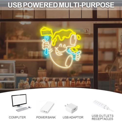 Image of Mac and Cheese Neon Sign, Macaroni Chef LED Light for Restaurant Food Truck