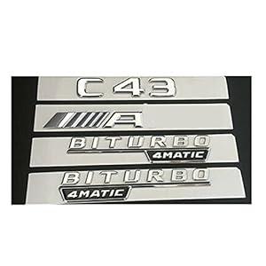 DONGSHENG Chrome Trunk Fender Emblemen Badges Fit voor Mercedes W205 C43 voor AMG BITURBO 4MATIC Emblemen (Color : Shiny…