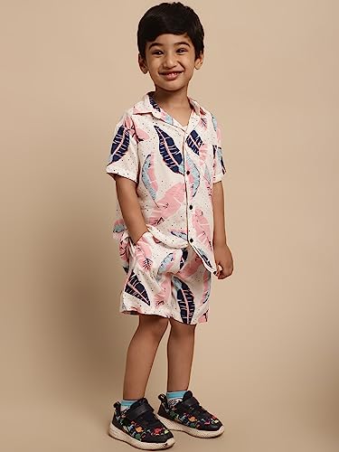Image of superminis Boys Coordinated Set With Printed Rayon /Cotton Shirt and Shorts