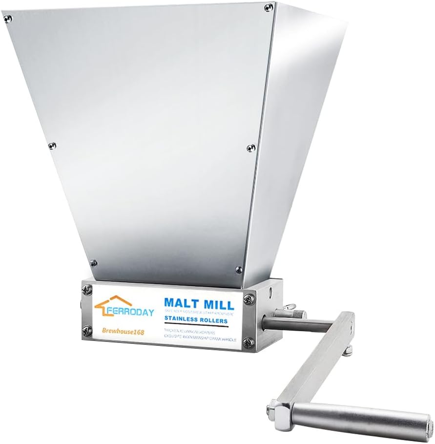 FERRODAY Malt Mill 2 Roller Stainless Steel Malt Crusher Heavy Duty Homebrew Grain Crusher Adjustable Barley Grinder Low Speed Drill Available Manual Brew Mill