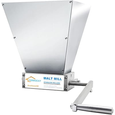 FERRODAY Malted Grain Mill for Grain Malt Barley, 2 Roller Stainless Steel Crusher Malt Mill, Heavy Duty Homebrew Grain Grinder, Adjustable Barley Crusher, Low Speed Drill, Manual Mill No Base