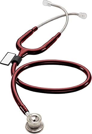 MDF Instruments, MD One Stainless Steel Premium Dual Head Infant-Neonatal Stethoscope, Burgundy Tube, Silver Chestpieces-Headset, MDF777I17