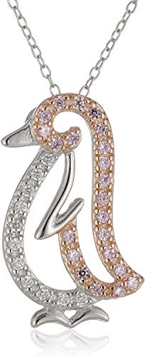 スターリングシルバー ピンク&クリアキュービックジルコニア ペンギンペンダントネックレス 18インチ スターリングシルバー ピンク&クリアキュービックジルコニア ペンギンペンダントネックレス 18インチ
