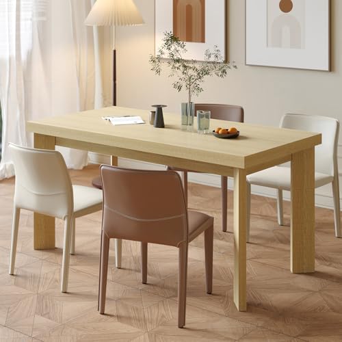Bigbiglife 63 Inch Dining Table for 6, Indoor Outdoor Dining Table with Wood Legs, Kitchen Table with Large Tabletop, Rectangular Dinner Table for Dining Room, Living Room, Kitchen, Natural