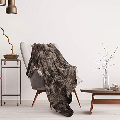 Manta para sofá y cama con felpa suave de lujo reversible marrón 130x150 cm 3