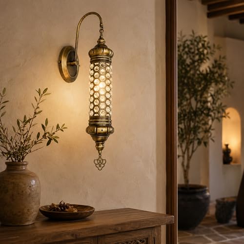 Image of Angora Justin Turkish Wall Sconce Lighting | 100% Handmade in Turkey, Blown Glass, Turkish Moroccan Wall Lamps, Vintage Light for Indoor | 23.62 Inches
