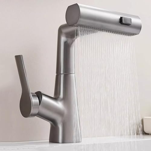 Robinet de lavabo en laiton gris avec mitigeur extractible et 3 modes d'eau