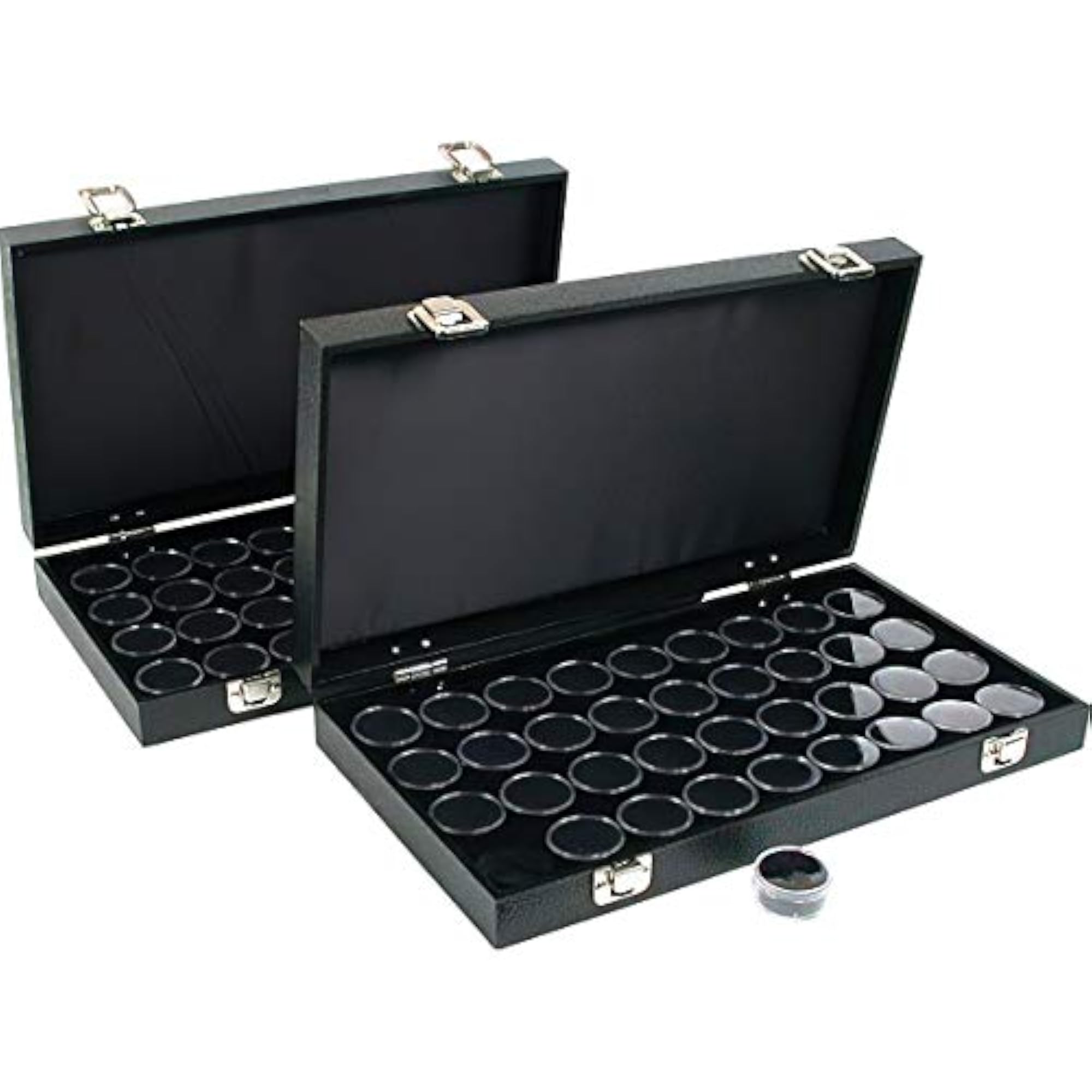 72 Gem Jars Black Display Tray, Gemstone Travel Case
