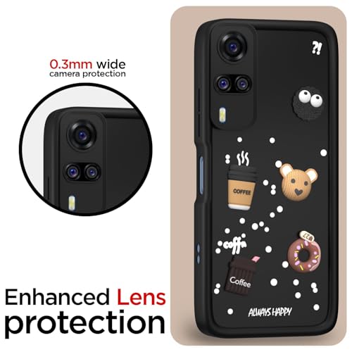 Image of Bintage Cute Fun Ball | Taddy Cartoon 3D Smiley Coffee Cup | Milk Donut | Full Camera Protection Back Cover Compatible for Vivo V2036 / Vivo Y31 2020 - Black