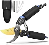 8' Foam Grips Titanium Bypass Pruning Shears (SK-5 steel), Sharp Lightweight Pruners Arthritis Friendly with a Lock for Trimming Vines, Bushes, Small Branches, Weeds, and Flowers (Offer Spare Spring)