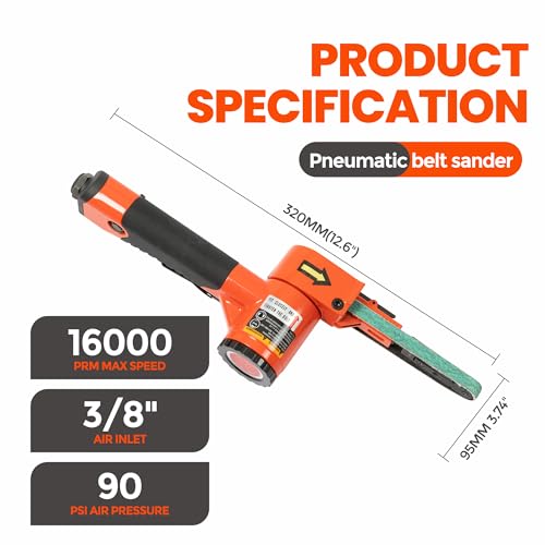 Image of 3 /8 inchx 13 inch Air Belt Sander with 20Pcs Zirconia 40 /60 /80 /120 Grit Belts | ABRAPRO Mini Pneumatic Belt Sander for Woodworking, Iron, Metal, stainless steel