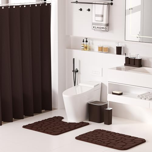 XLHOMO Bathroom Set - Brown Bathroom Sets with Shower Curtain and Rugs by XLHOMO - Used condition - Image 2