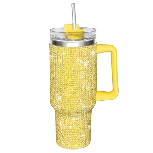 40oz Tumbler with Handle and Straw, Glitter Rhinestones Tumbler Bling Cups