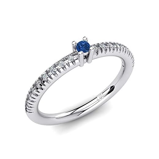Moncoeur 9K 375 Ring i vitt guld med blå zirkon och 18 Swarovski-stenar – förlovningsring – drömlik ring av 375 vitt guld – guldring som present till kvinnor + gratis presentask e 9 karat vitt guld, Q 1/2, colore: Vitt, cod. ATM0297