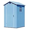 Greesum 4×4FT Plastic Outdoor Storage Shed with Floor, Resin Storaged Sheds with Lockable Door, Window & Vent, All-Weather Tool Sheds for Garden, Backyard, Patio, Blue (One-Piece Panel)