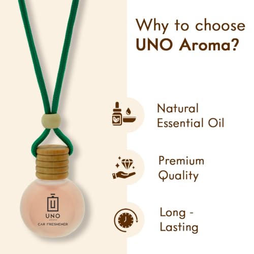 Image of UNO AROMA Vanilla Car Air Freshener, 15ml, Long Lasting Hanging car perfume, Toxin-Free Oil in Glass Bottle with Wooden Diffuser, Car Accessories for fresh aroma, Last Upto-60 Days